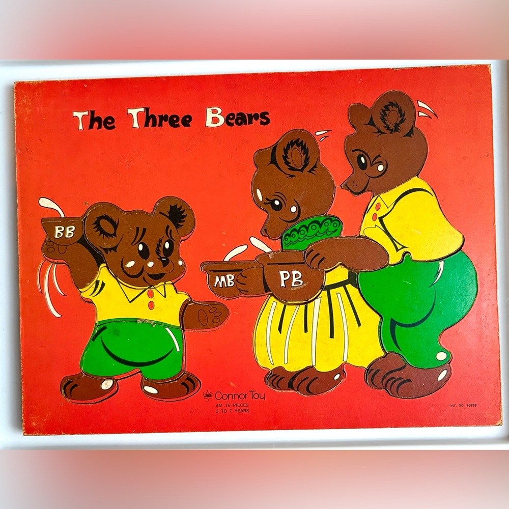 Vintage wooden jigsaw puzzle titled "The Three Bears" by Connor Toy
